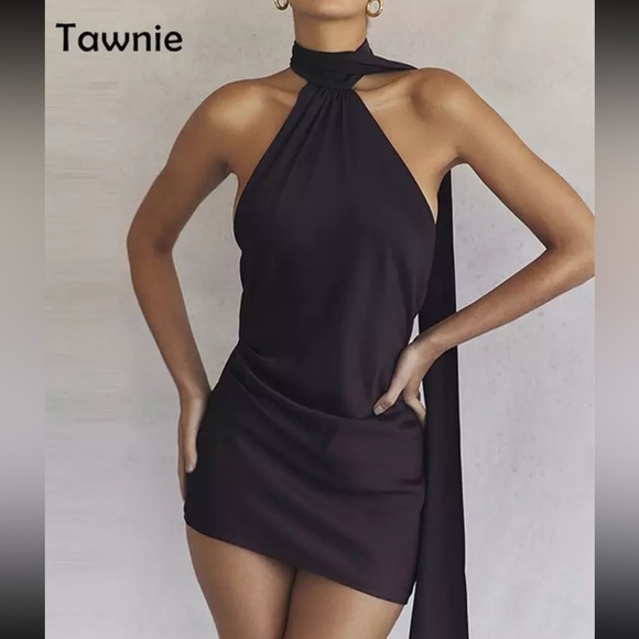 2023 Summer Elegant Satin Backless Mini Dress Women Gown Halter Sleeveless - Picture 4 of 5